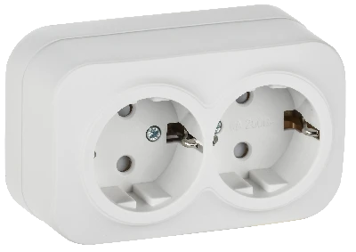 GLORY Розетка 2-местная для открытой установки с заземлением с защитными шторками 16А РСш22-3-ХБм белый матовый IEK