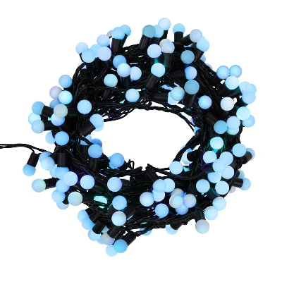 Гирлянда Мультишарики 17,5 мм, 20 м, черный ПВХ, 200 диодов, синий