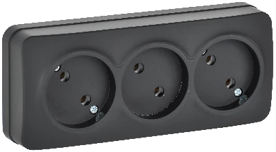 GLORY Розетка 3-местная для открытой установки без заземления без защитных шторок 10А РС23-2-ХЧм черный матовый IEK