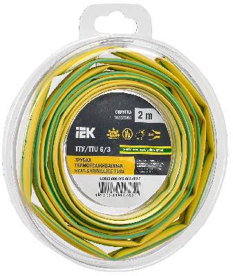 Трубка термоусадочная ТТУ нг-LS 6/3 желто-зеленая (2м/упак) IEK