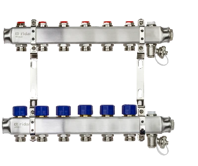 Коллекторная группа SSM-6R set 6 контуров 1' x 3/4' с термостатическими клапанами и кронштейнами