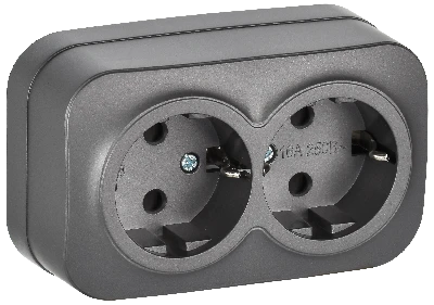 GLORY Розетка 2-местная для открытой установки с заземлением без защитных шторок 16А РС22-3-ХСм сталь матовый IEK