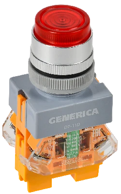 Кнопка D7-11D d=22мм 1з+1р с подсв. кр. GENERICA
