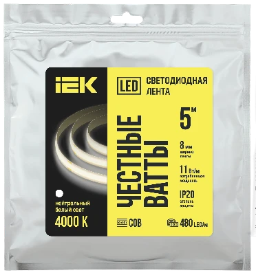 Лента LED 5м COB-480LED 11Вт/м IP20 8мм 24В 4000К IEK
