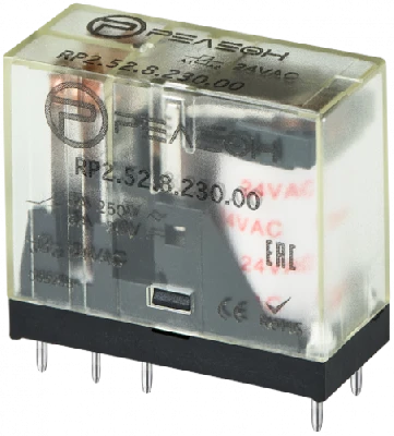 Миниатюрное промежуточное реле, 2 перекидных контакта 5А, 230В AC