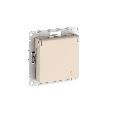 ATLASDESIGN РОЗЕТКА с заземлением со штораками с крышкой, 16А,IP20,мех., быстрозажимные клеммы, БЕЖЕВЫЙ