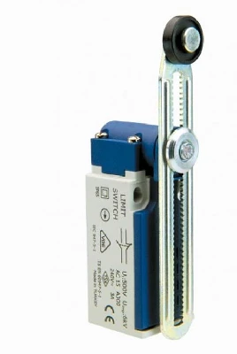 Выключатель концевой, привод реверсивный пластиковый ролик 18 мм с угловым действием, регулируемый 1НЗ+1НО, мгновенное срабатывание, L5, пластиковый корпус 240В AC, 3А, IP65