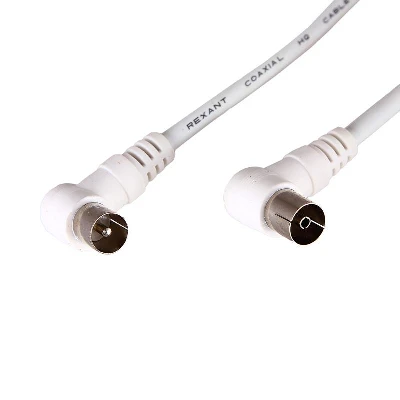 Шнур ТВ гнездо - ТВ штекер, угловой, длина 1,5 метра, белый,