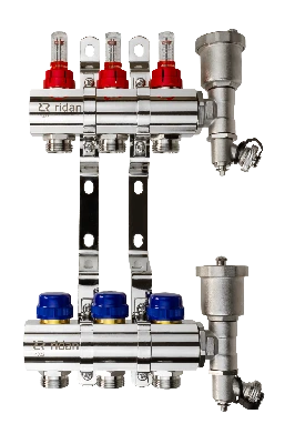 Коллекторная группа FHF-3RF set 3 контура 1' х 3/4' с расходомерами, воздухоотводчиками и кронштейнами