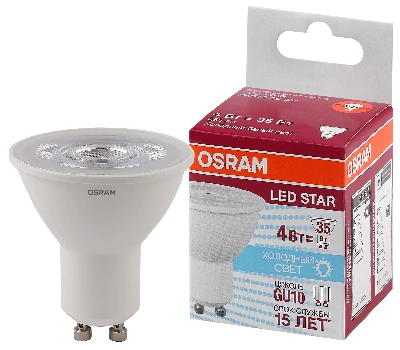 Лампа светодиодная LED 4Вт GU10 4000К 265лм 230V CL PAR16 (замена 35Вт) OSRAM LS