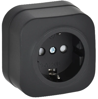 GLORY Розетка 1-местная для открытой установки с заземлением с защитными шторками 16А РСш20-3-ХЧм черный матовый IEK