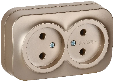 GLORY Розетка 2-местная для открытой установки без заземления без защитных шторок 10А РС22-2-ХШм шампань матовый IEK