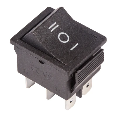 Выключатель клавишный 250V 15А (6c) ON-OFF-ON черный с нейтралью