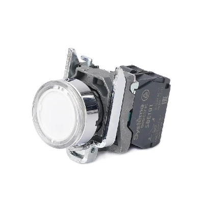 Кнопка SB4 с подсветкой в сборе модульная 22мм белая металл 24ВDC 1НО