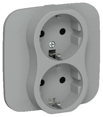 FLITE Розетка 2-местная с заземлением без защитных шторок безвинтовое крепление 16А в сборе РС12-1-А-ФлС серый IEK