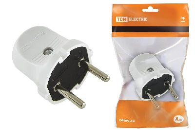 Вилка без заземления белая 6А 250В