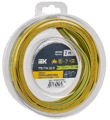 Трубка термоусадочная ТТУ нг-LS 12/6 желто-зеленая (2м/упак) IEK