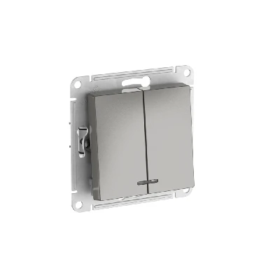 ATLASDESIGN 2-клавишный ВЫКЛЮЧАТЕЛЬ с подсветкой ,сх.5а, 10АХ, быстрозажимные клеммы,СТАЛЬ