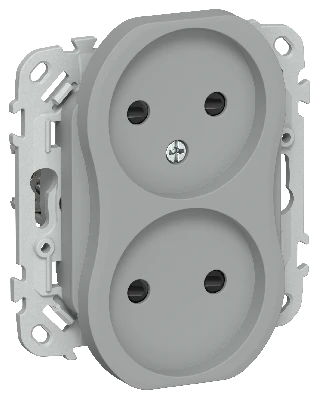 FLITE Розетка 2-местная без заземления с защитными шторками безвинтовое крепление 10А РСш02-1-ФлС серый IEK