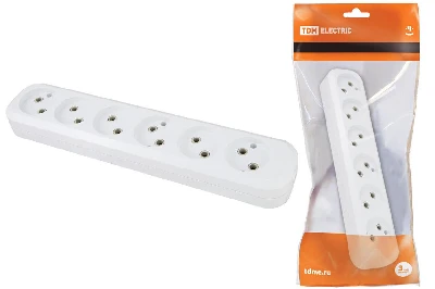 Колодка розеточная 6 гнезд 2П без заземления 10А 250В белая