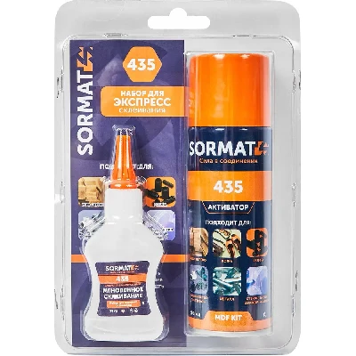 Набор универсальный супер-клей Sormat MDF Kit клей80 г. + активатор 400 мл.