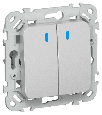 FLITE Выключатель 2-клавишный проходной с индикацией 10А ВС62-1-1-ФлА алюминий IEK