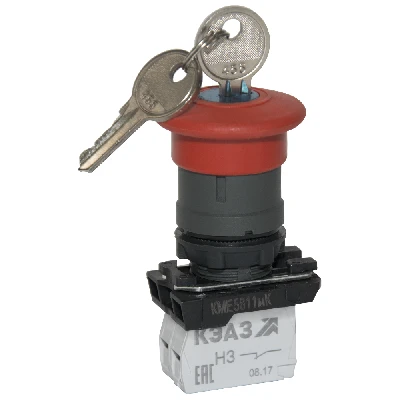 Кнопка КМЕ5611мК-красный-1но+0нз-гриб-ключ-фикс-IP65-КЭАЗ
