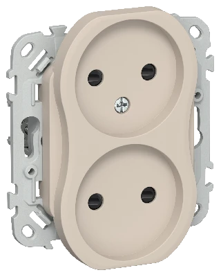 FLITE Розетка 2-местная без заземления с защитными шторками безвинтовое крепление 10А РСш02-1-ФлЛ льняной IEK