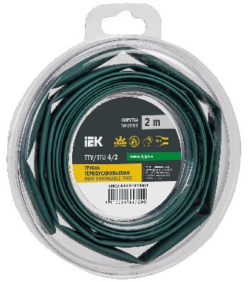 Трубка термоусадочная ТТУ нг-LS 4/2 зеленая (2м/упак) IEK