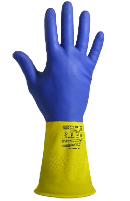 Перчатки химостойкие латекс/неопрен с внутренним хлопковым напылением, толщина 0,70 мм,  синие- желтые ArmProtect NL700,  р.M (8)