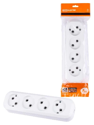 Колодка розеточная 4 гнезда 2П без заземления 10А 250В белая