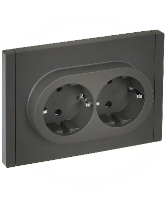 FORTE&PIANO Розетка 2-местная с заземлением с защитными шторками безвинтовое крепление 16А FP323 серый IEK
