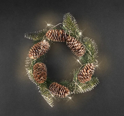 Гирлянда новогодняя светодиодная NGF-D041-02 венок-шишки и ягоды