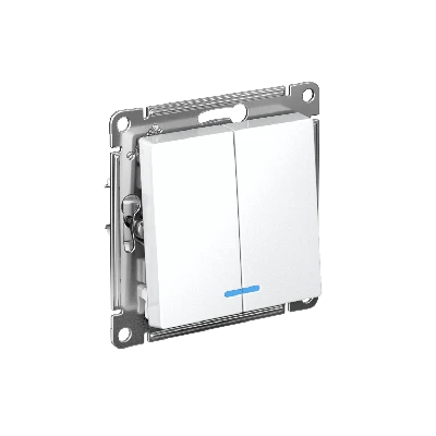 ATLASDESIGN 2-клавишный ВЫКЛЮЧАТЕЛЬ с подсветкой, сх.5а, 10АХ, быстрозажимные клеммы, БЕЛЫЙ