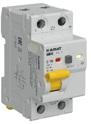 KARAT Устройство защиты от дугового пробоя с выключателем автоматическим дифференциального тока 1P+N C 16А 30мА тип AC IEK