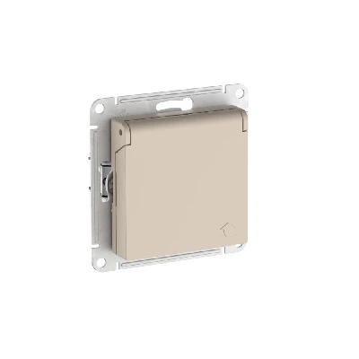 ATLASDESIGN РОЗЕТКА с заземл. со шторк. с крышкой, 16А,IP20,мех., быстрозажимные клеммы, ПЕСОЧНЫЙ