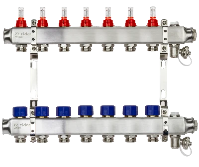 Коллекторная группа SSM-7RF set 7 контуров 1' x 3/4' с расходомерами и кронштейнами