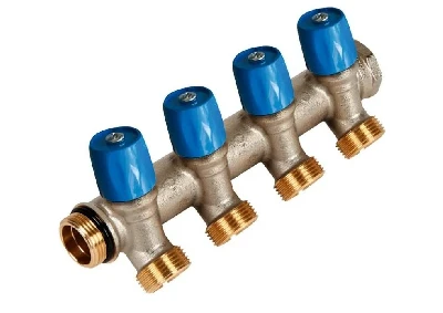 Коллектор VBS с синими вентилями, 3/4НР под евроконус, 3/4 - 4xEK