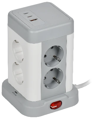 DOMINIC Удлинитель У08K 8 мест 2P+PE 1,5м 3х1,0мм2 16А/250В USB A+C 20Вт серый IEK