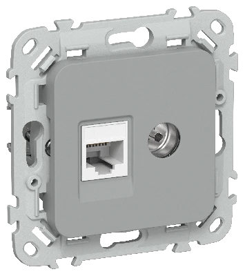 FLITE Розетка 2-местная RJ45/TV категория 5Е UTP РКТВ5е-2-0-ФлС серый IEK