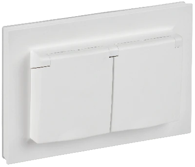 BRITE Розетка 2-местная с заземлением с защитными шторками и крышкой 16А в сборе IP44 РСбш12-3-44-БрАБ арктический белый IEK