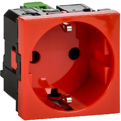 Розетка с заземлением  -  безвинтовые зажимы - без шторок 16А 250В - 90°- 2 модуля - красный