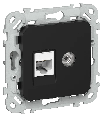 FLITE Розетка 2-местная RJ45/TV категория 5Е UTP РКТВ5е-2-0-ФлЧ черный IEK