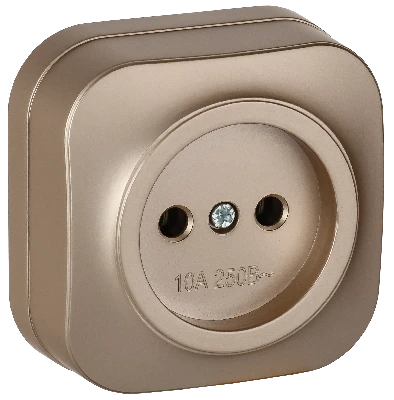 GLORY Розетка 1-местная для открытой установки без заземления без защитных шторок 10А РС20-2-ХШм шампань матовый IEK