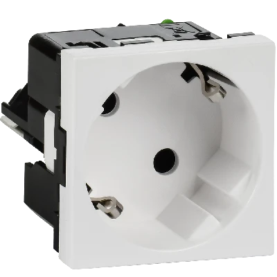 Розетка с заземлением  -  безвинтовые зажимы - без шторок 16А 250В - 45°- 2 модуля - белый