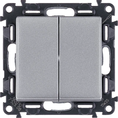 Valena LIFE Переключатель двухклавишный 10А 250В с лицевой панелью Безвинтовые зажимы Алюминий