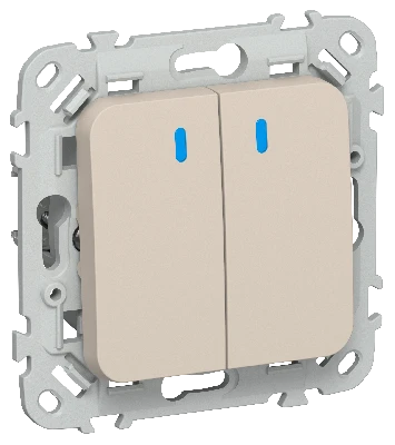 FLITE Выключатель 2-клавишный с индикацией 10А ВС12-1-1-ФлЛ льняной IEK