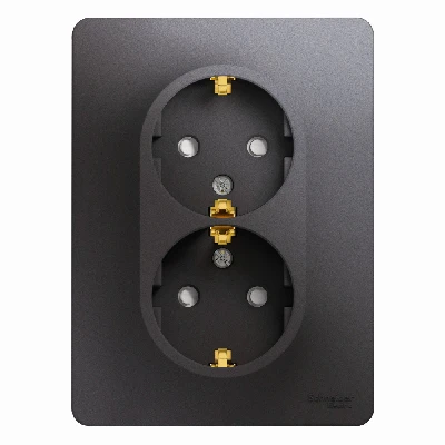 GLOSSA розетка двойная с заземлением со шторками в сборе графит