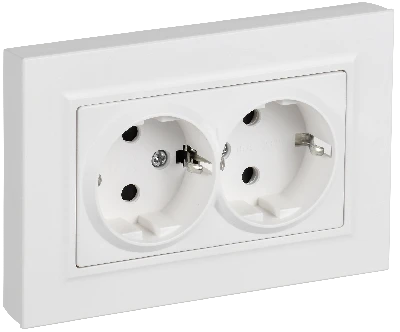 BRITE Розетка 2-местная с заземлением с защитными шторками плоская 16А в сборе РСшПл12-3-БрАБ арктический белый IEK