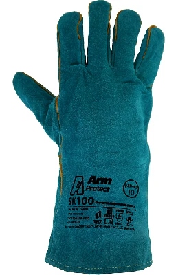 Краги спилковые пятипалые на флисовой подкладке, бирюзовые  ArmProtect SK100, р.11